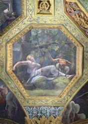 Psyche sleeping in the valley of Cupid, ceiling caisson from the Sala di Amore e Psiche, 1528